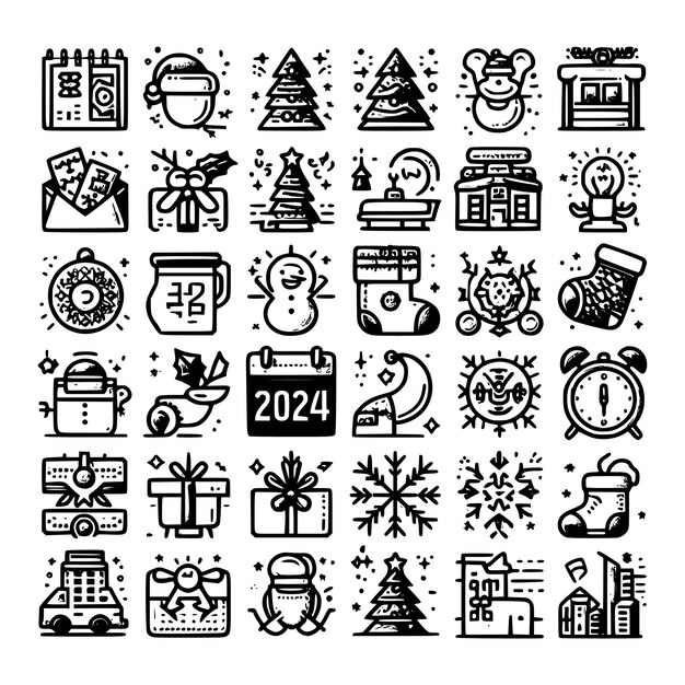 Conjunto de colecciones de iconos de Navidad y Feliz Año Nuevo Adobe Illustrator EPS 10