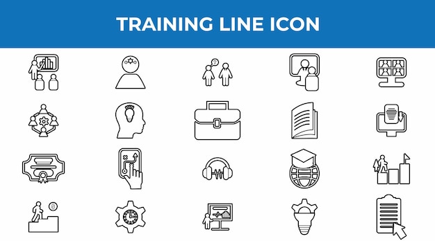 Conjunto de colecciones de iconos de negocios vectoriales de líneas de capacitación y talleres