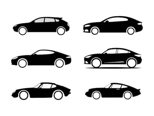 Conjunto de colecciones de iconos planos de siluetas de automóviles Ilustraciones de vistas laterales de automóviles