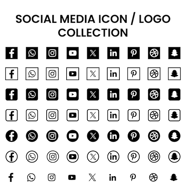 Conjunto de colecciones de logotipos e iconos de redes sociales