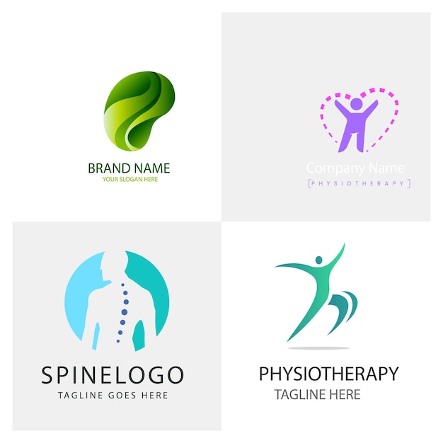Conjunto de colecciones de logotipos de fisioterapia en gradiente