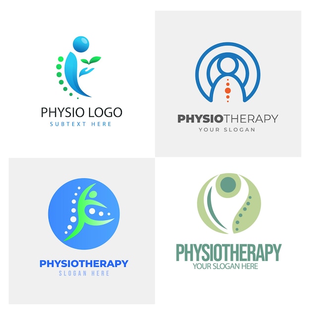 Conjunto de colecciones de logotipos de fisioterapia en gradiente