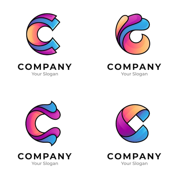 Vector un conjunto de colecciones de logotipos de letras c con una variedad de formas