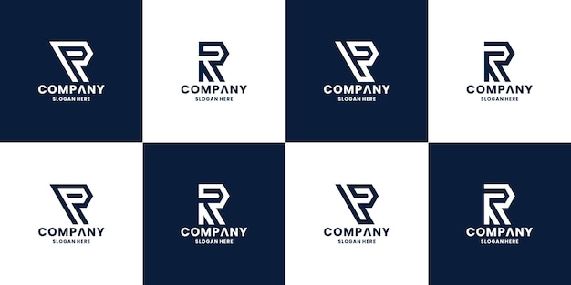Conjunto de colecciones de monogramas modernos de diseño de logotipo de letra PR