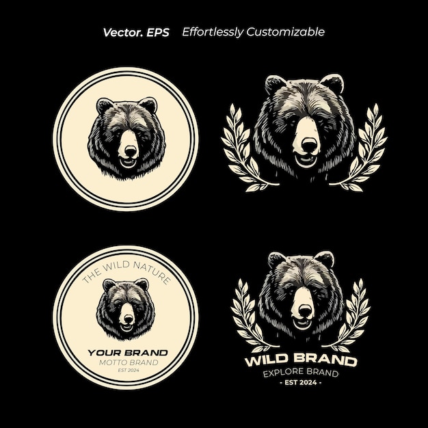 Conjunto de colecciones oso salvaje Ilustración de la marca al aire libre logotipo pegatina insignia plantilla vectorial de diseño
