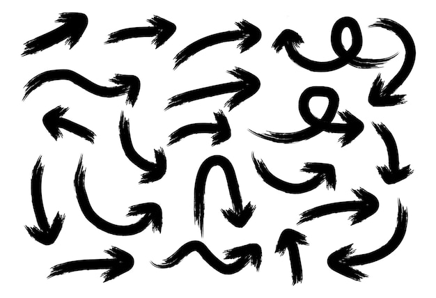 Conjunto de colecciones de texturas de pincel con flecha dibujada a mano en negrita vectorial