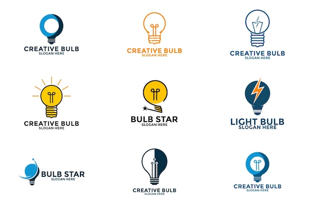 Conjunto de colecciones vectoriales de diseño de logotipos de Bulb Idea