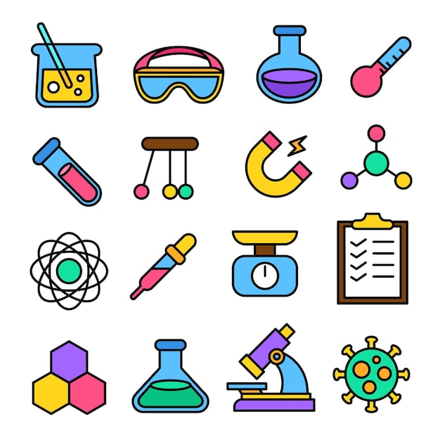 Conjunto de colecciones vectoriales de iconos de ciencia y química dibujados a mano