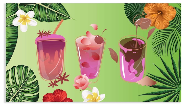 Vector conjunto de colecciones vectoriales de sabores de té de burbujas dibujado a mano