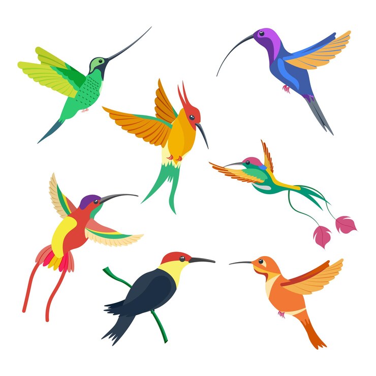 Vector conjunto de colibrí de pájaro pequeño ilustración vectorial aislada en un fondo blanco