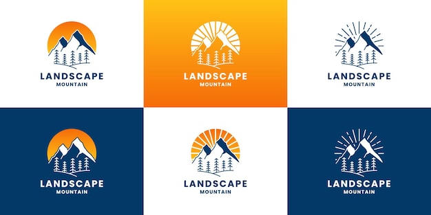 Conjunto de colina de panorama de diseño de logotipo de paisaje de montaña.