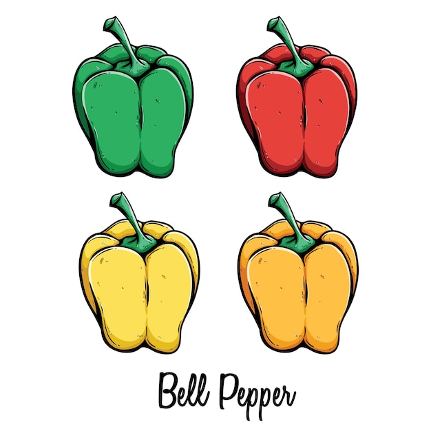 conjunto de color verde rojo amarillo y naranja pimiento con texto o nombre en blanco backgrou