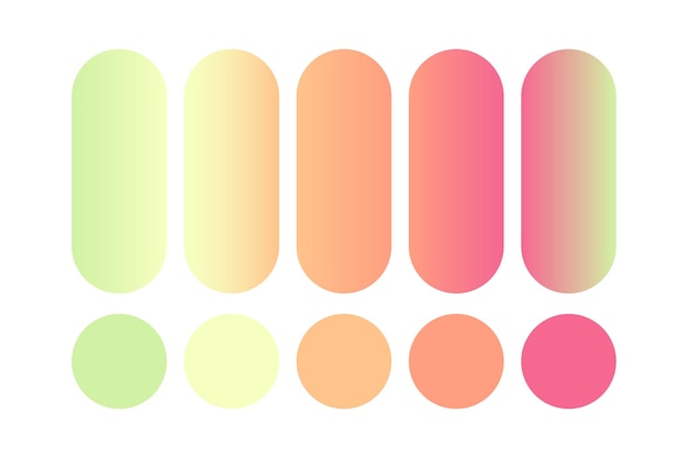 Conjunto de colores de degradado pastel de neón minimalista de moda sobre fondo blanco. Plantilla de colores modernos