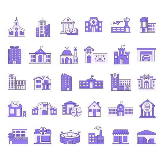 Conjunto de colores de iconos de edificios