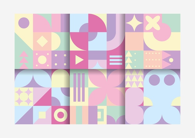 conjunto de colores pastel bauhaus patrón geométrico diseño de fondo