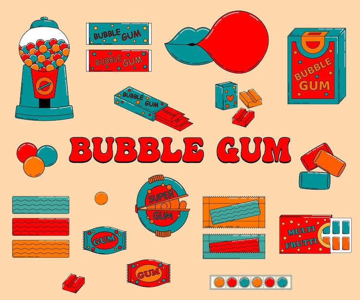 Vector conjunto de colores vibrantes de cartoon bubble gum vector illustrator