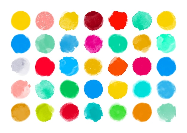 Conjunto de coloridas acuarelas pintadas a mano diferentes formas manchas círculos manchas vector