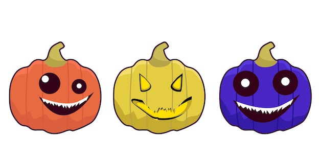 Conjunto de coloridas y aterradoras calabazas de Halloween