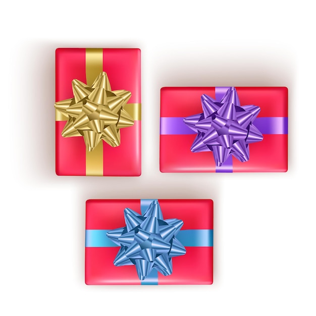 Conjunto de coloridas cajas de regalo con lazos y cintas Formato vectorial eps 10