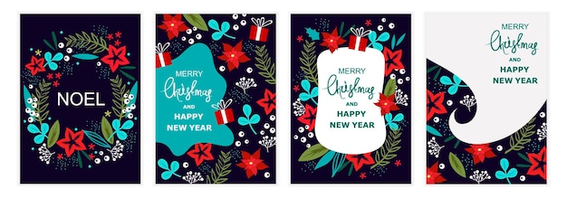 Vector conjunto de coloridas tarjetas de navidad año nuevo 2022