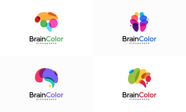 Conjunto de colorido Brainstorm logo vector Brain logo diseños plantilla Ideas concepto de diseño