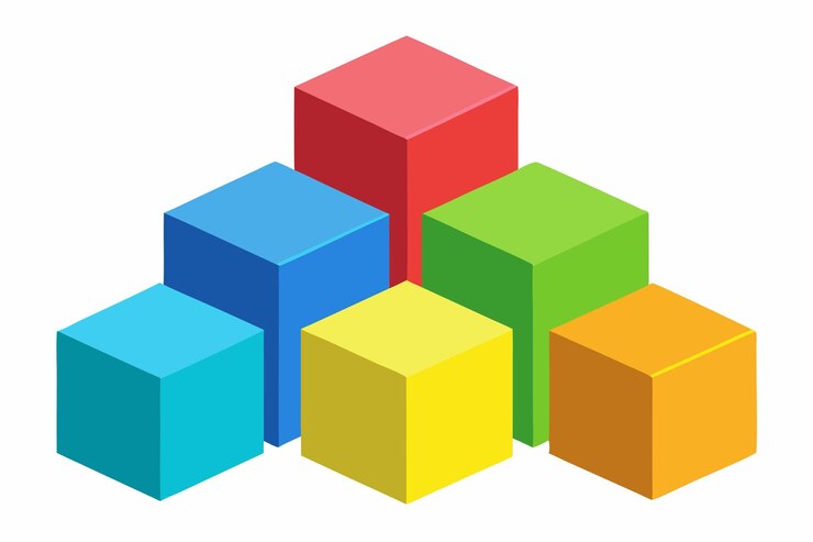 Vector un conjunto colorido de cubos con uno que dice colorido