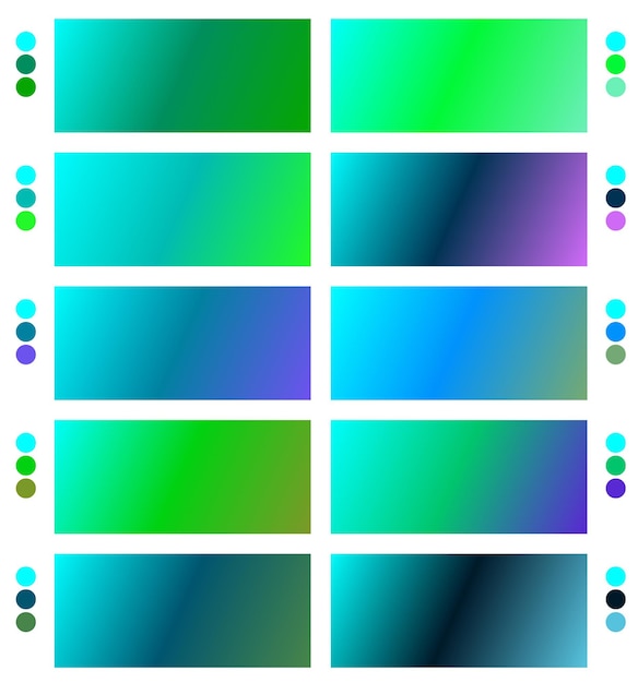 un conjunto colorido de diferentes colores y los colores son azul verde y púrpura