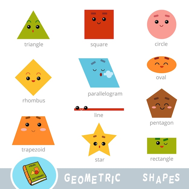 Conjunto colorido de diferentes formas geométricas Diccionario visual para niños para estudiar geometría