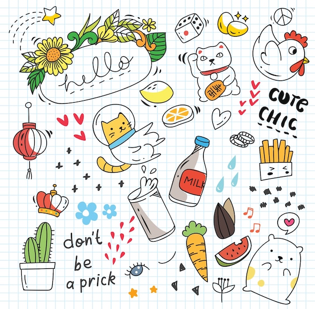 Conjunto de colorido doodle sobre fondo de papel
