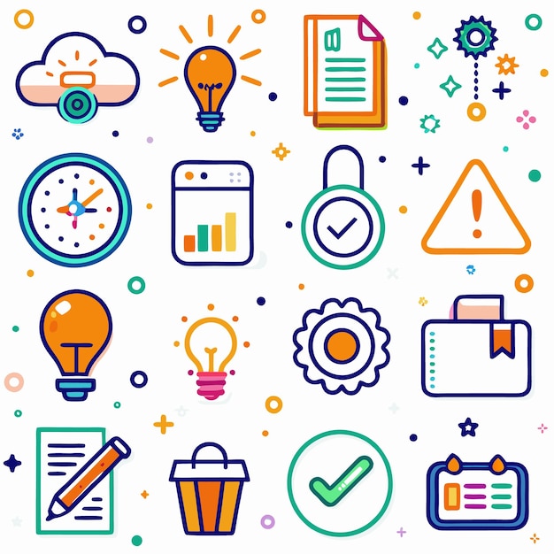 Conjunto colorido de iconos de diseño plano