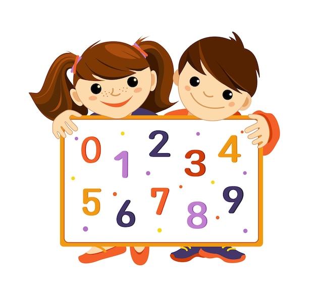 conjunto, de, colorido, números, vector, carácter, niños, figuras, niño y niña