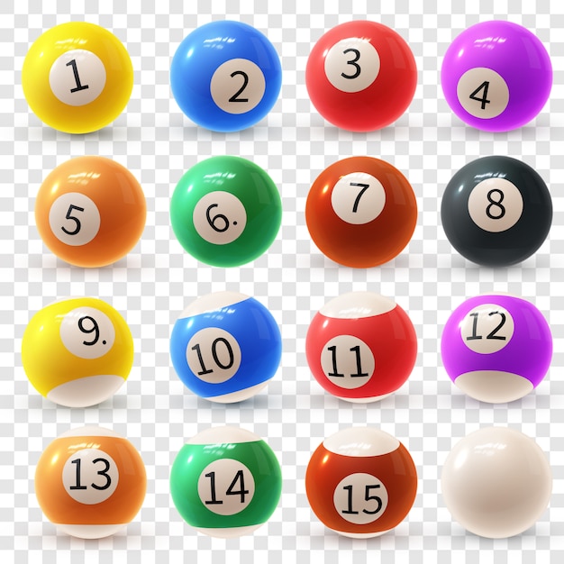 Conjunto colorido realista de brillantes bolas de billar 3D. Bolas para billar o snooker.