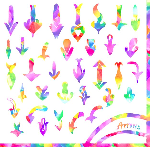 conjunto, de, colorido, vector, acuarela, flechas