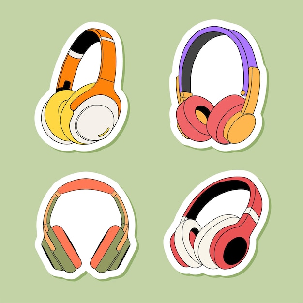 Vector conjunto de coloridos auriculares dibujados a mano ilustración