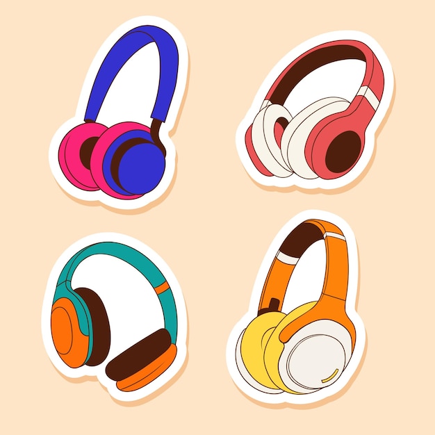 Conjunto de coloridos auriculares dibujados a mano ilustración