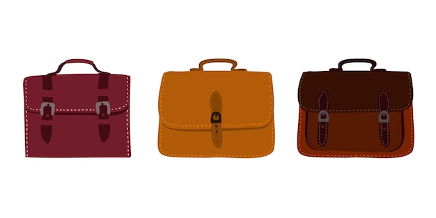 Conjunto de coloridos bolsos femeninos de dibujos animados con estilo aislados sobre fondo blanco. Colección de moda de lujo