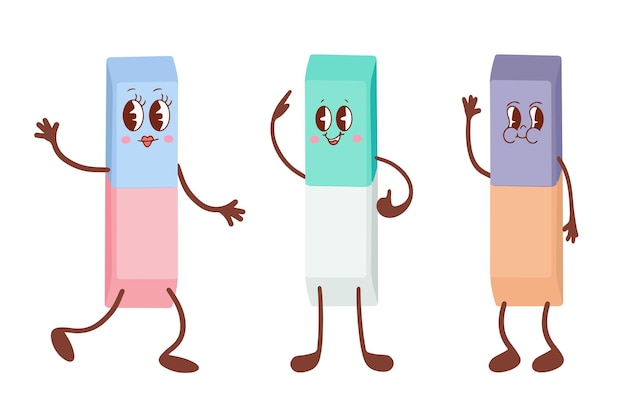 Un conjunto de coloridos borradores estilo kawaii Ilustración vectorial aislada en un fondo blanco