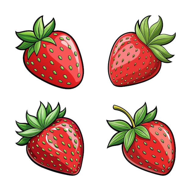 Conjunto de coloridos Clipart Vector de fresas para proyectos de diseño dulce y fresco