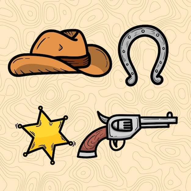 Conjunto de coloridos cowboys de garabateo vectorial muy adecuado para completar diseños en la impresión del desierto n