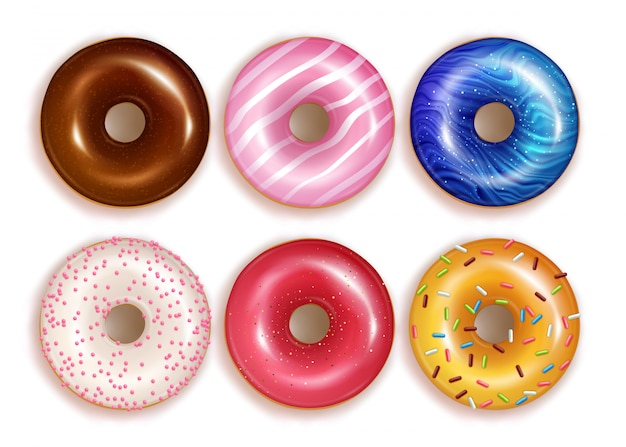 Conjunto de coloridos donuts realistas.