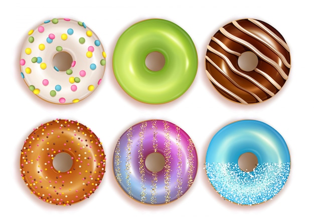 Conjunto de coloridos donuts realistas.