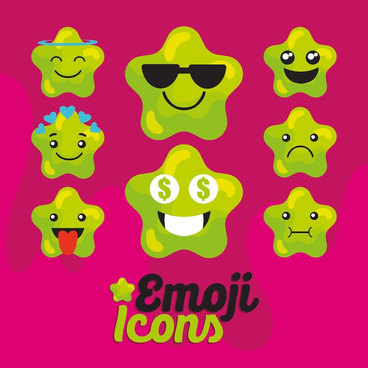 Vector conjunto de coloridos emoji en forma de estrella con ilustración vectorial
