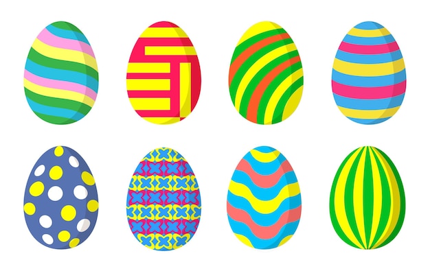 Conjunto de coloridos huevos de Pascua con un adorno Diseño para vacaciones de Pascua Huevos pintados