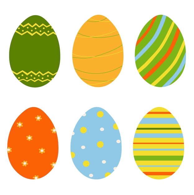 Conjunto de coloridos huevos de pascua decorados aislados en blanco ilustración vectorial