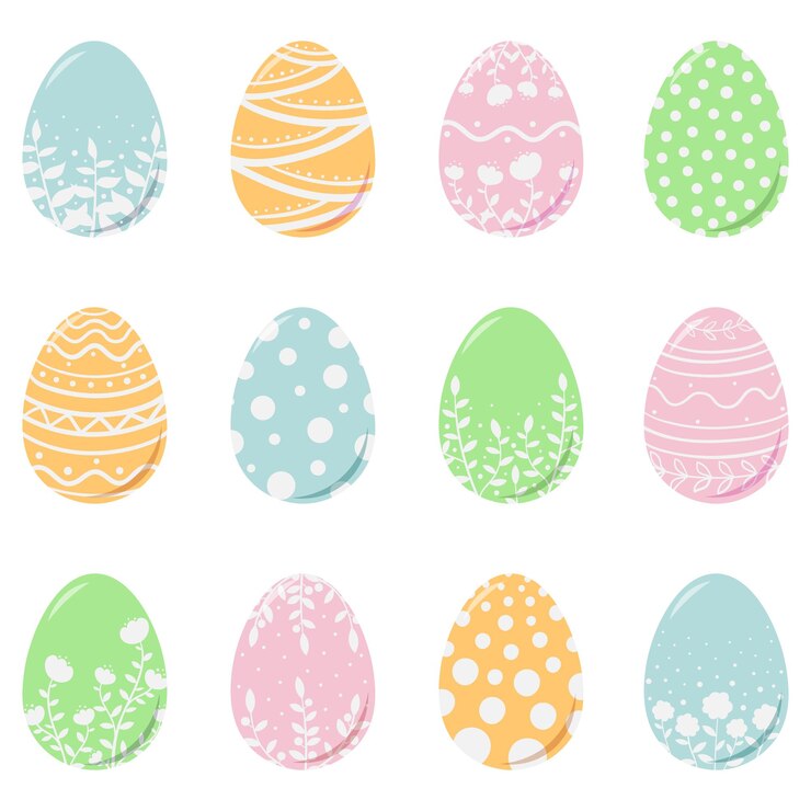Un conjunto de coloridos huevos de pascua con diferentes patrones.