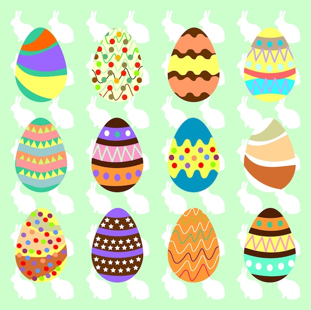 Vector conjunto de coloridos huevos de pascua ilustración vectorial