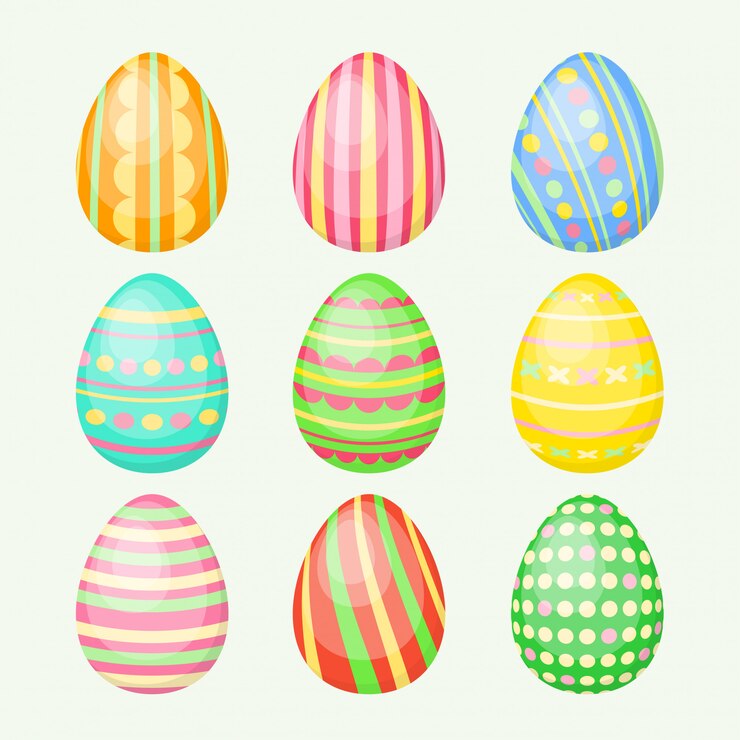 Conjunto de coloridos huevos de Pascua.