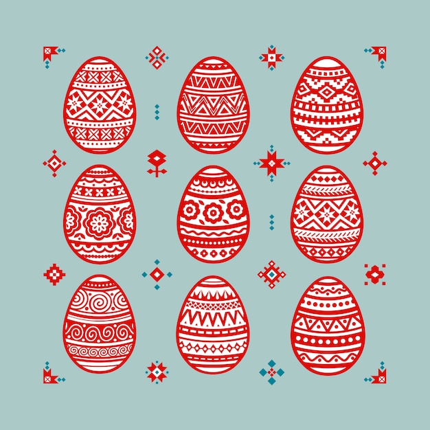 Vector conjunto de coloridos huevos de pascua.