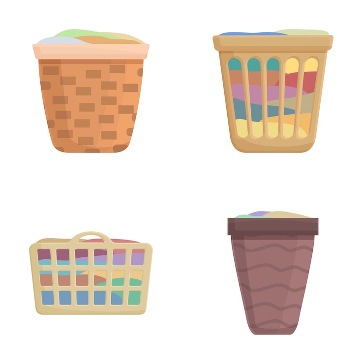 Vector conjunto de coloridos iconos de cestas de la ropa
