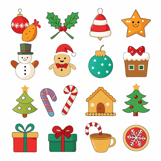 Conjunto de coloridos íconos navideños